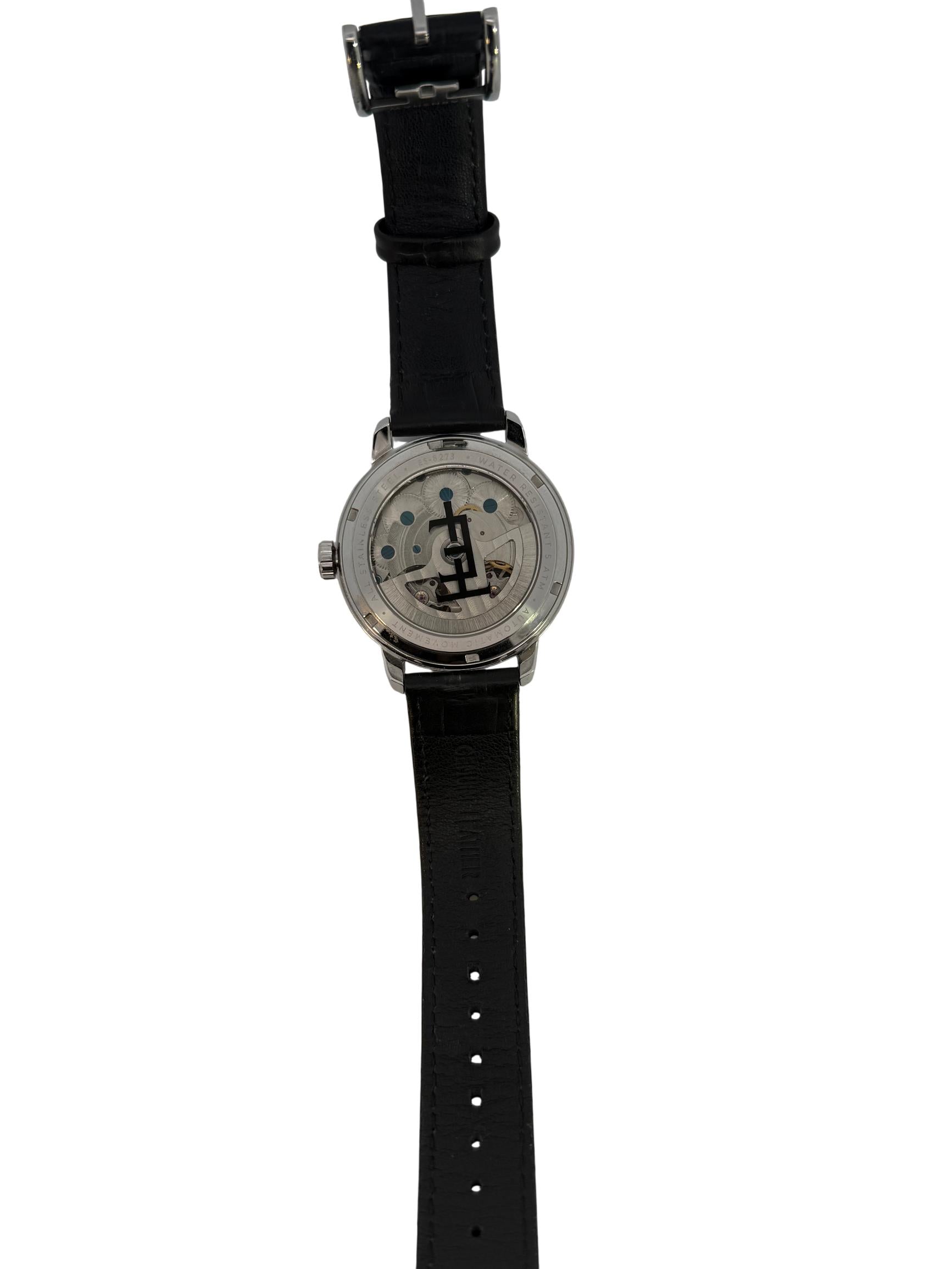 Thomas Earnshaw Brewster Double Barrel ES- 8273 42mm Automatic Steel Wristwatch with Black Leather Strap