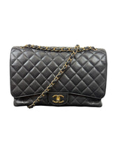 Chanel Black Quilted Caviar Maxi Classic Double Flap Bag with Gold Hardware