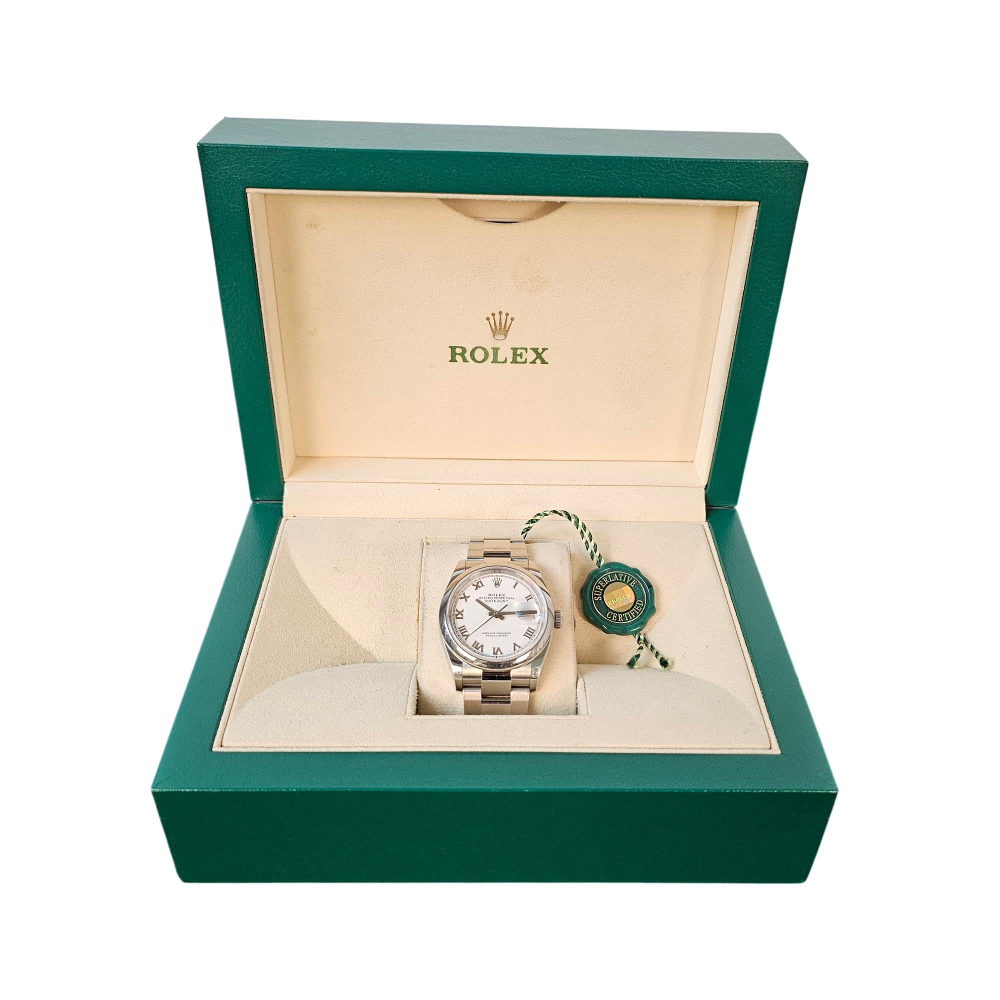 Rolex Oyster Perpetual Datejust 36mm SS 2020 White Roman Dial 116200