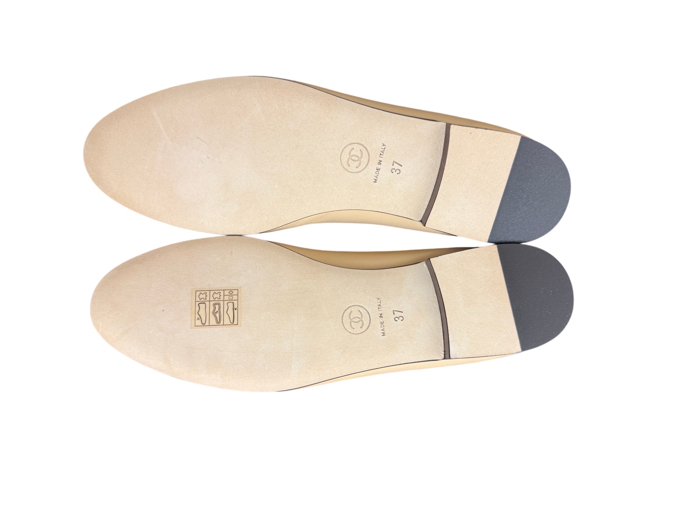 Chanel Beige and Black Lambskin Cap Toe CC Ballerina Flats