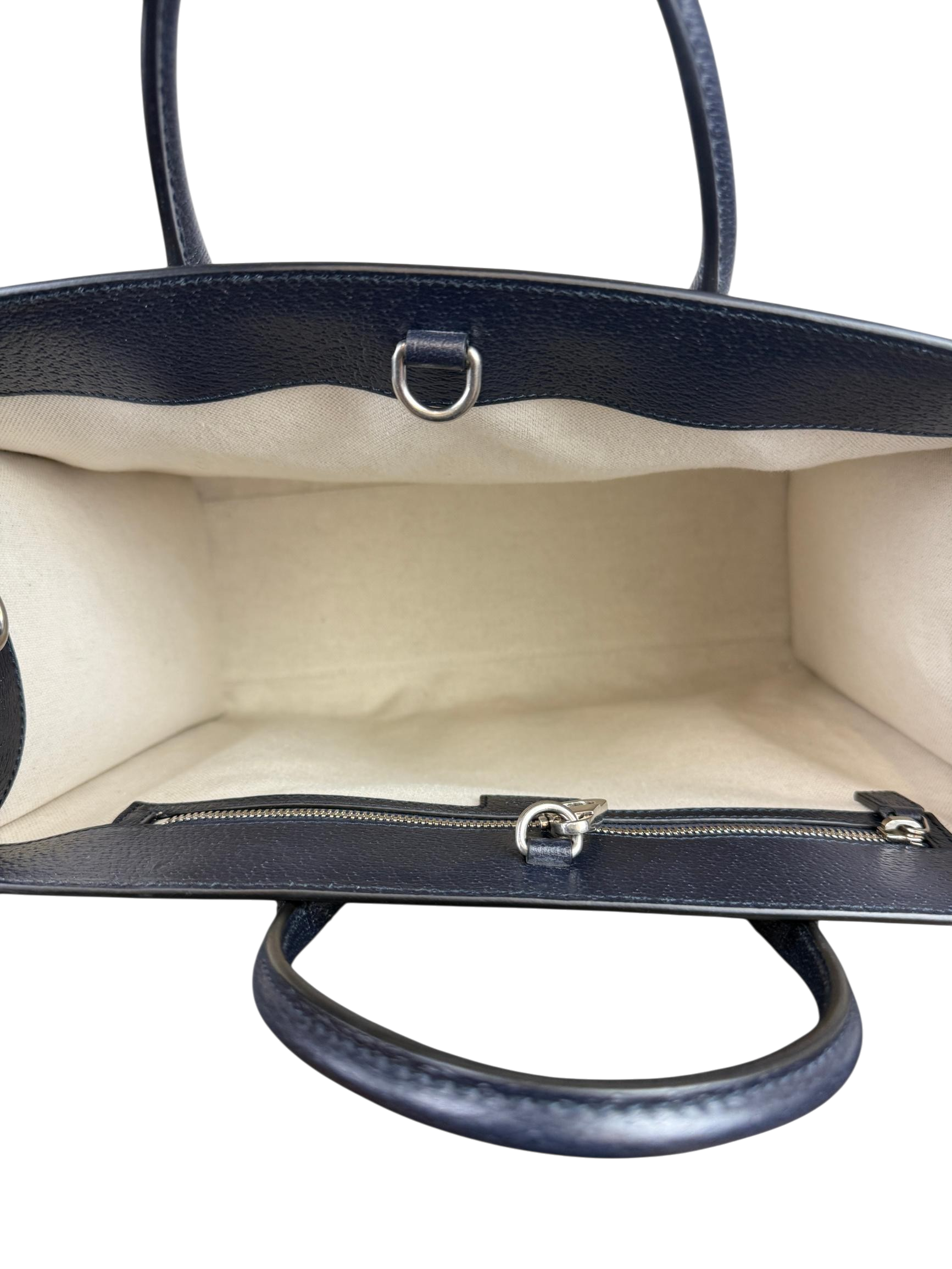 Gucci GG Supreme Canvas Medium Tote Bag Navy Blue Leather