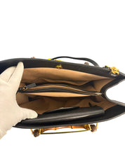 Gucci Diana Medium Black Leather Tote Bag with Bamboo Handle and Neon Yellow