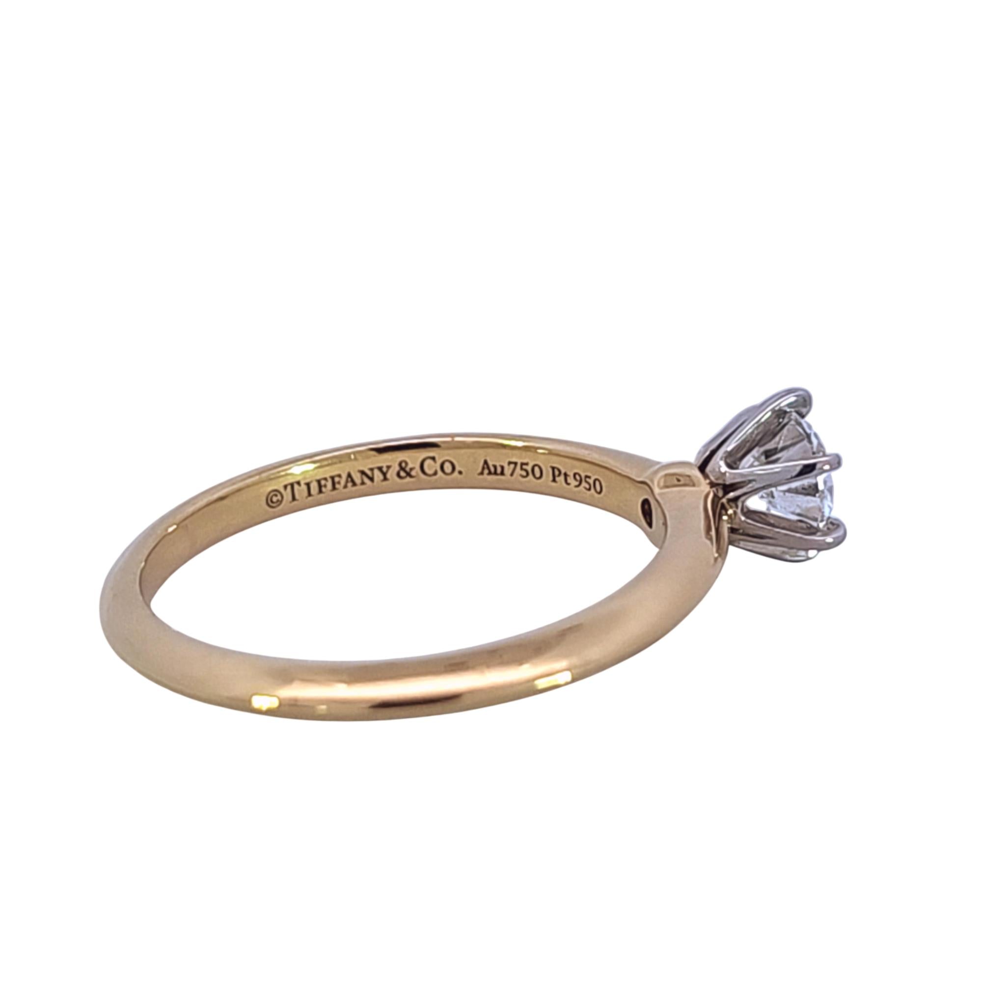 Tiffany & Co. Yellow Gold & Platinum Diamond Solitaire Ring .49ctw 18k