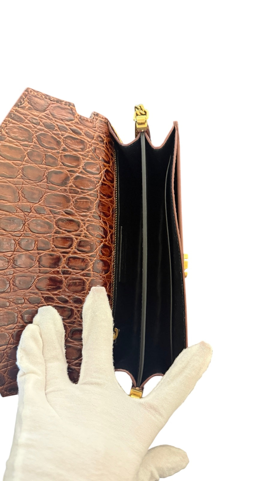 Saint Laurent Crocodile-Embossed Kate Chain Clutch