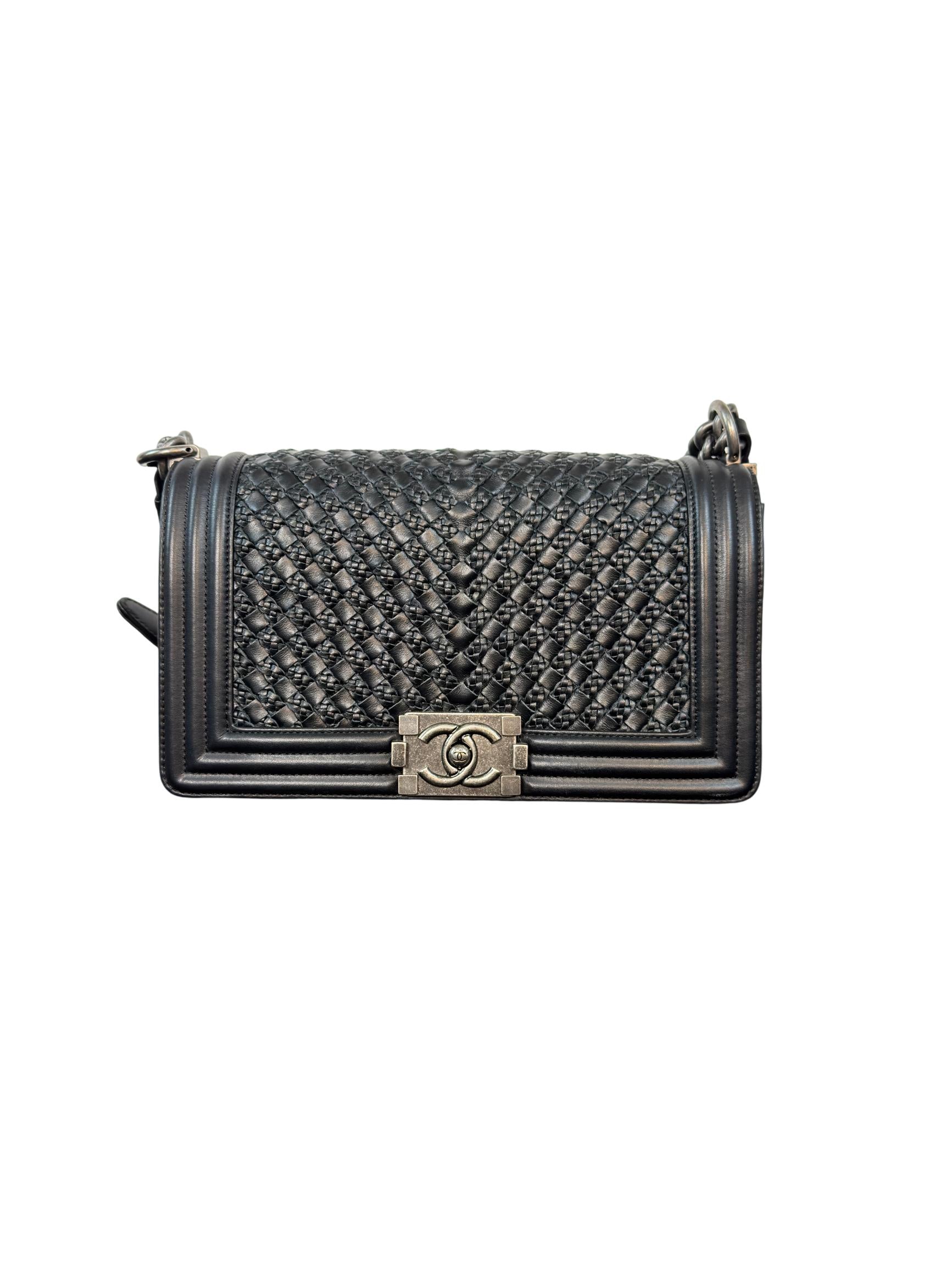 Chanel Boy Bag Medium Black Braided