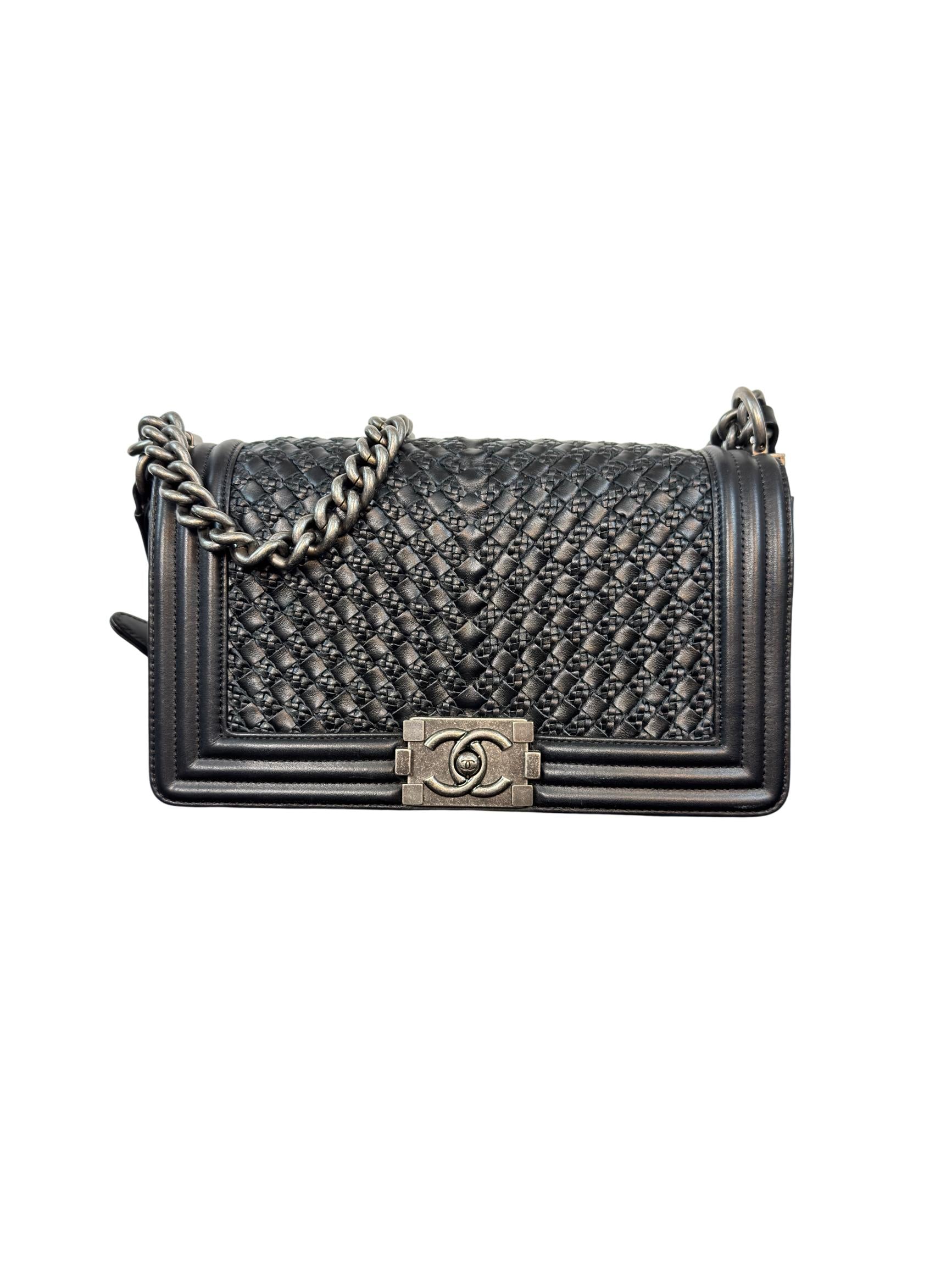 Chanel Boy Bag Medium Black Braided