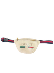 Gucci Logo Small Belt Bag White Leather with Web Strap