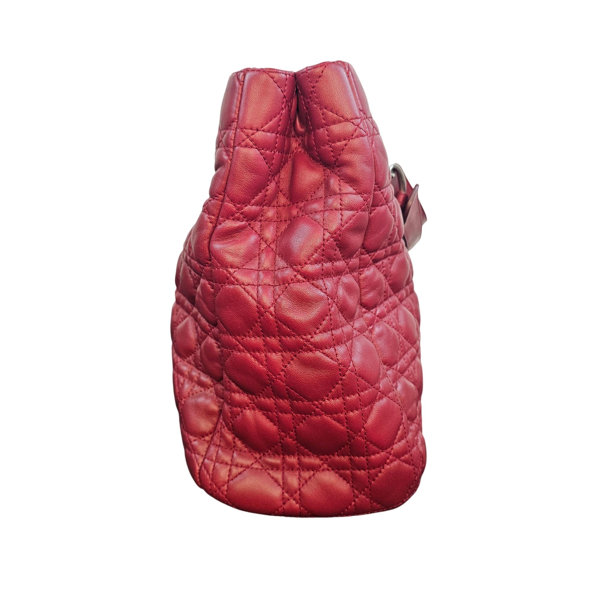 Christian Dior Lady Dior Large Cannage Quilted Lambskin Leather Tote Bag