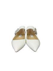 Jimmy Choo Cheri Flat Milk Leather Mary Jane Shoes with Crystal Buckle Size 39