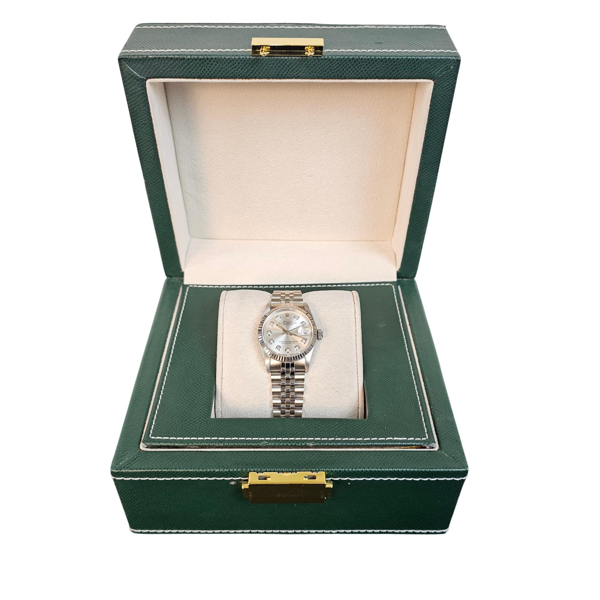 Rolex Oyster Perpetual Datejust 31mm SS 1990 Silver & Diamond Dial, 68274
