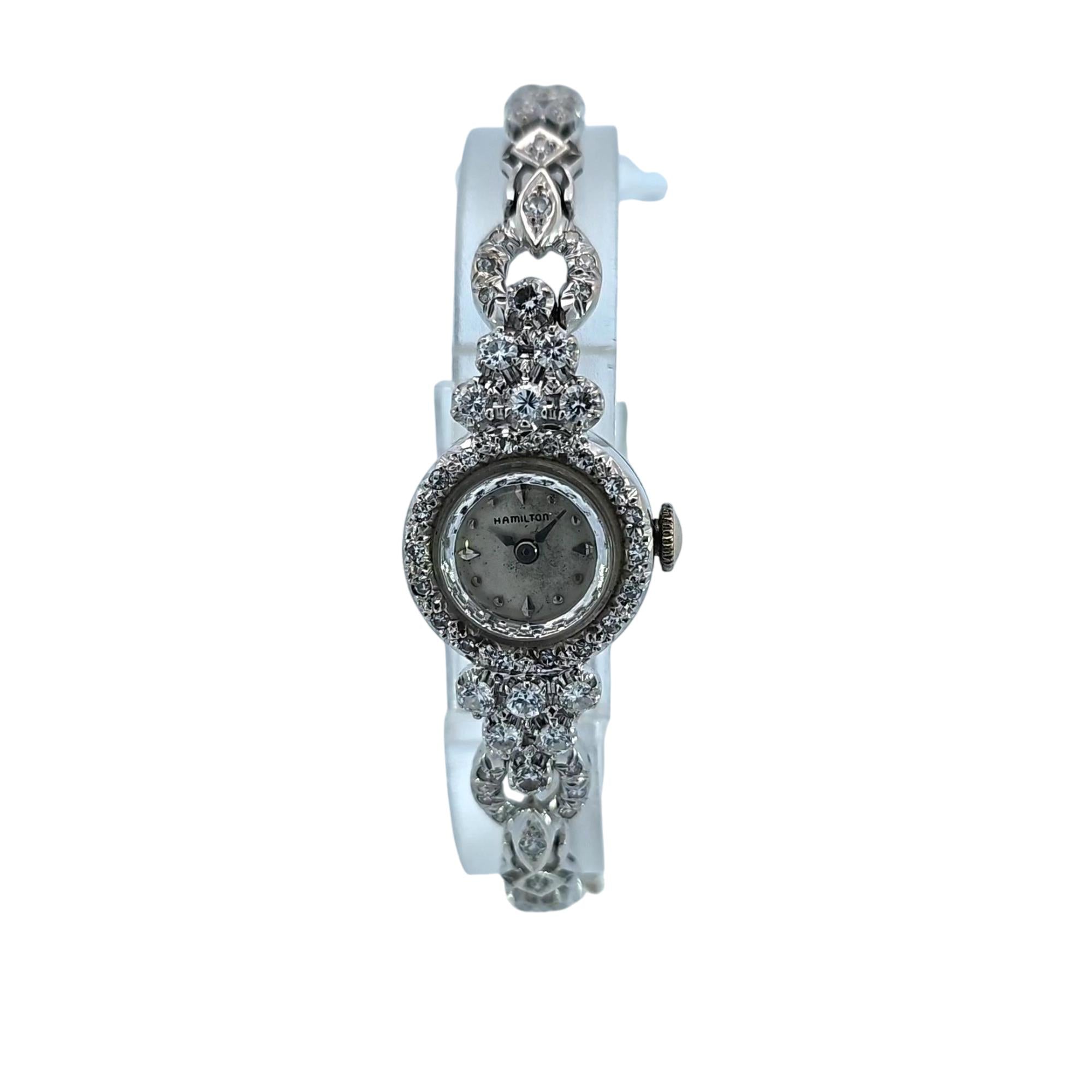 Hamilton Vintage 14k White Gold Diamond Ladies Manual Watch