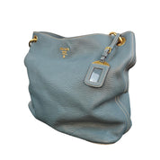 Prada Vitello Daino Hobo Bag Blue Leather Gold Hardware