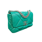 Chanel 19 Green Lambskin Small Flap Bag with Multi-Tone Chain