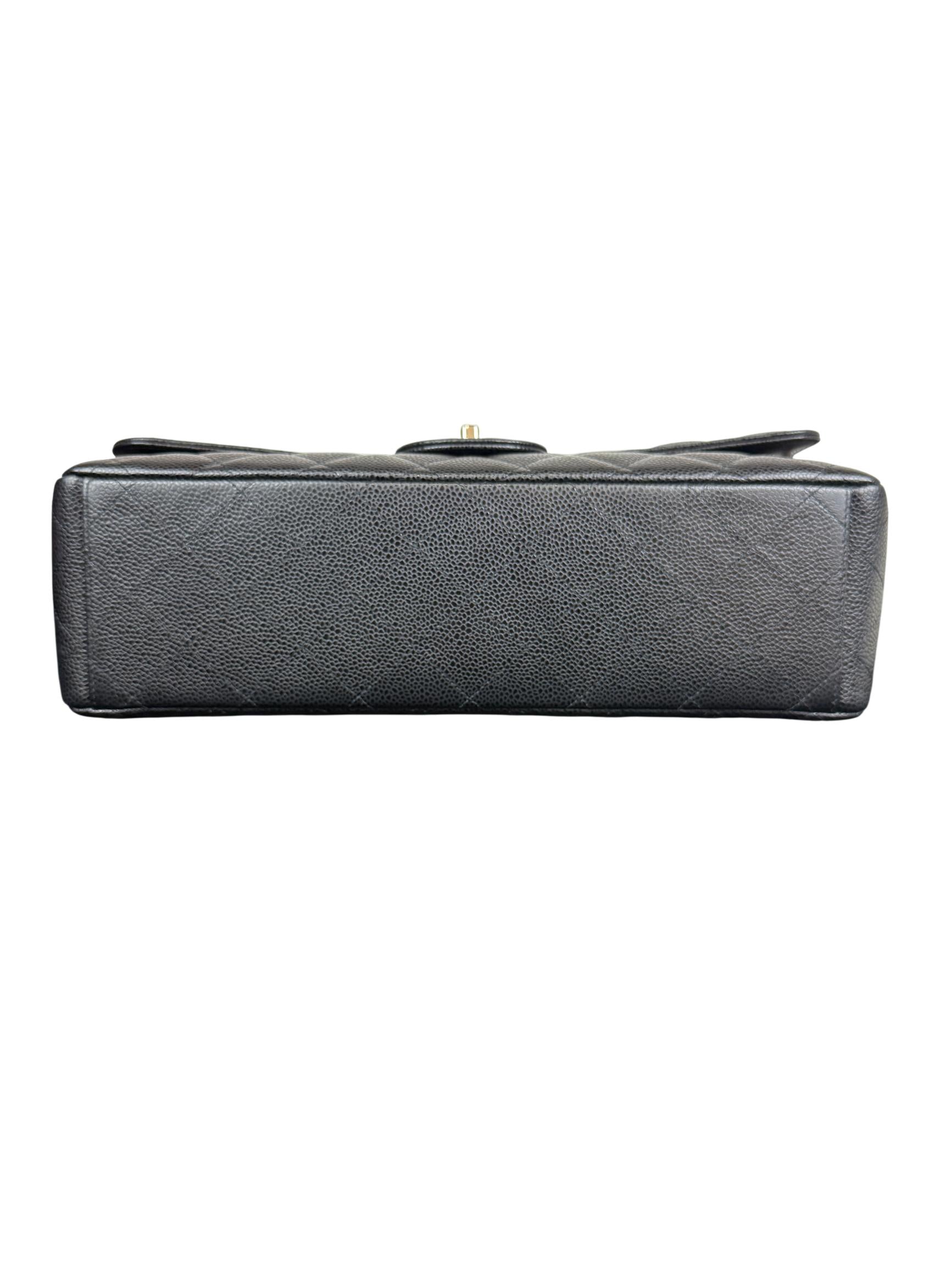 Chanel Classic Double Flap Jumbo Black Quilted Caviar Silver Hardware