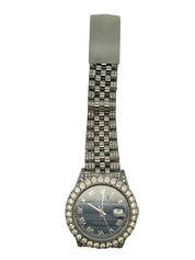 Rolex Oyster Perpetual Datejust 36mm , Roman Dial, Custom Diamond Bezel and Jubilee Band Stainless Steel Blue Dial
