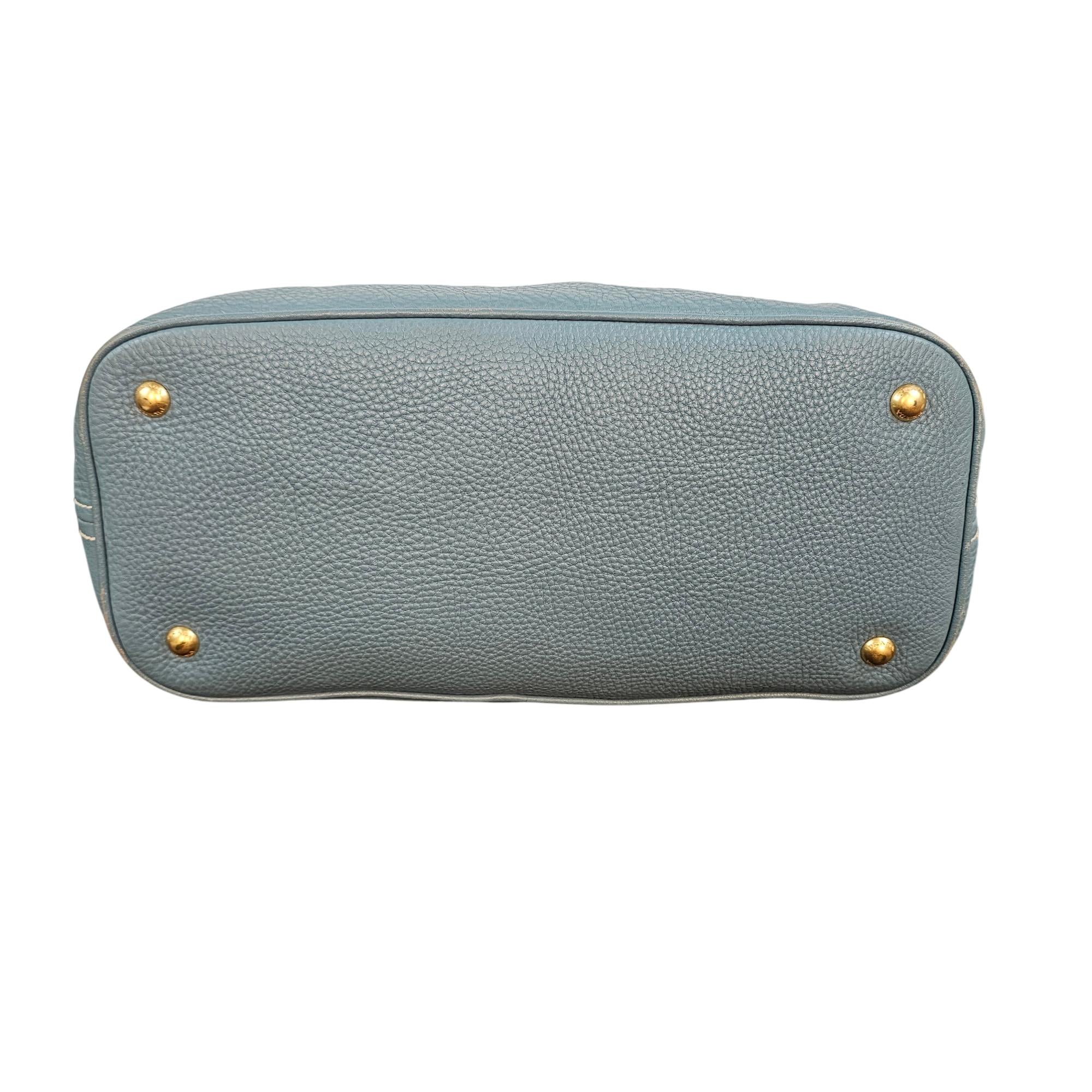 Prada Vitello Daino Hobo Bag Blue Leather Gold Hardware