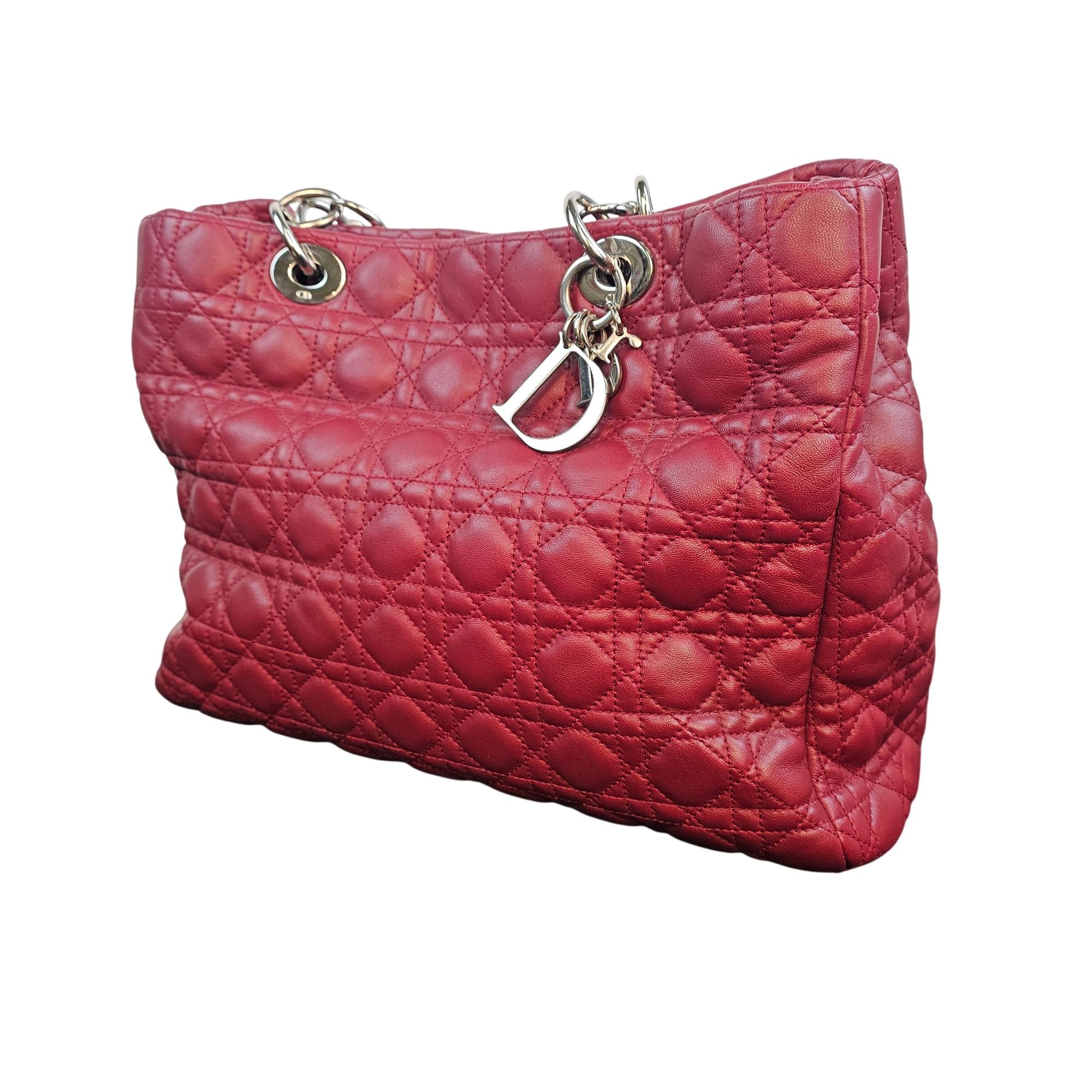 Christian Dior Lady Dior Large Cannage Quilted Lambskin Leather Tote Bag