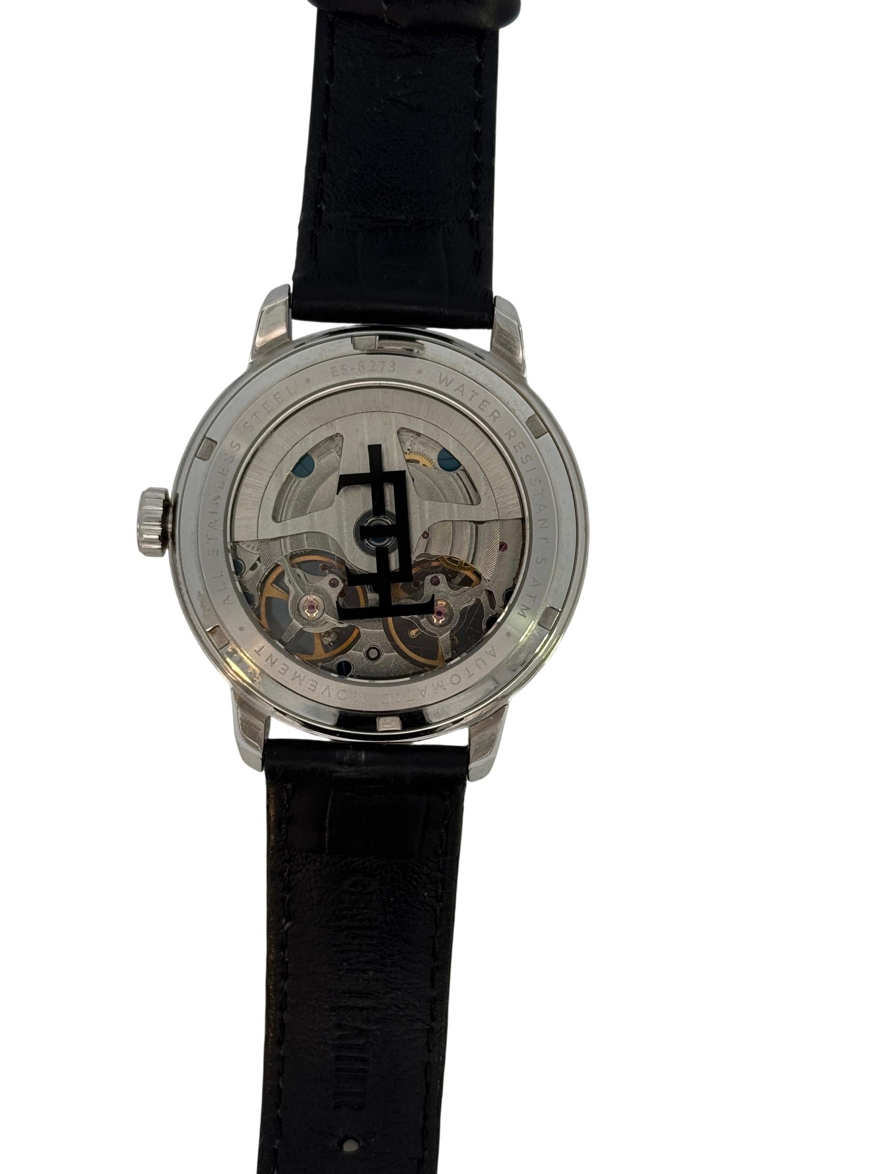 Thomas Earnshaw Brewster Double Barrel ES- 8273 42mm Automatic Steel Wristwatch with Black Leather Strap