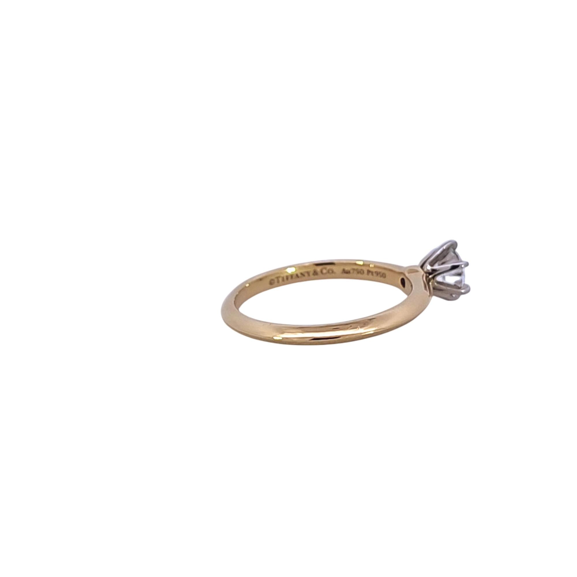 Tiffany & Co. Yellow Gold & Platinum Diamond Solitaire Ring .49ctw 18k