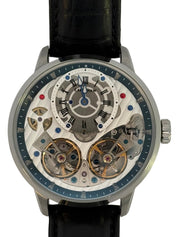 Thomas Earnshaw Brewster Double Barrel ES- 8273 42mm Automatic Steel Wristwatch with Black Leather Strap