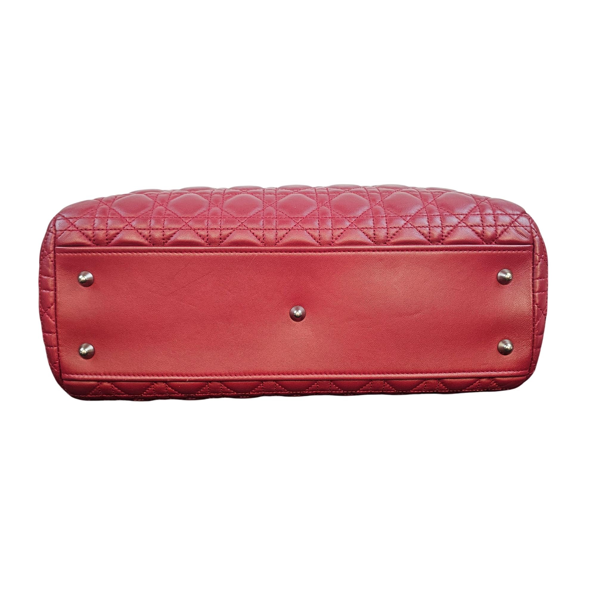 Christian Dior Lady Dior Large Cannage Quilted Lambskin Leather Tote Bag