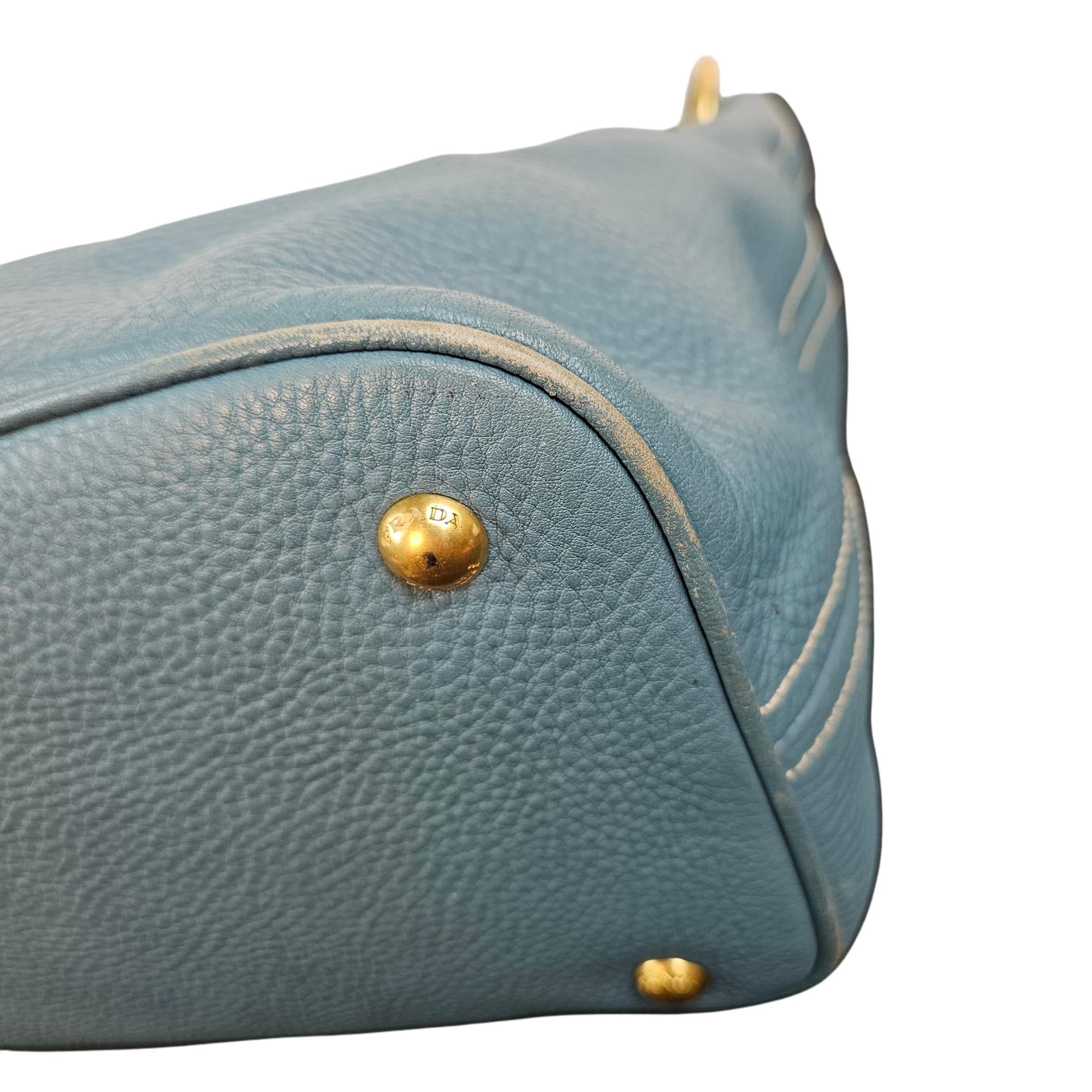 Prada Vitello Daino Hobo Bag Blue Leather Gold Hardware