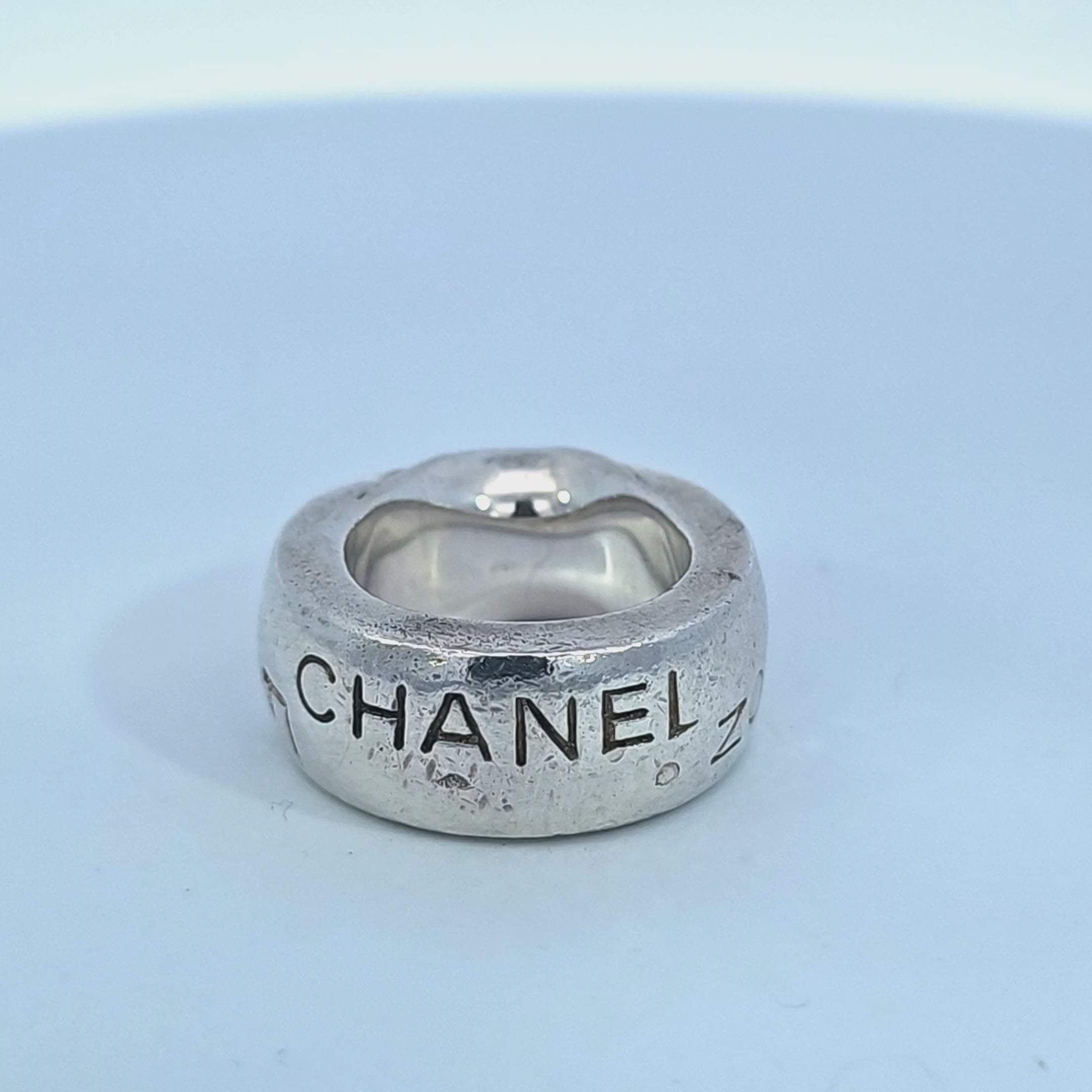 Chanel Cambon Silver 925 Rue Engraved Band Ring