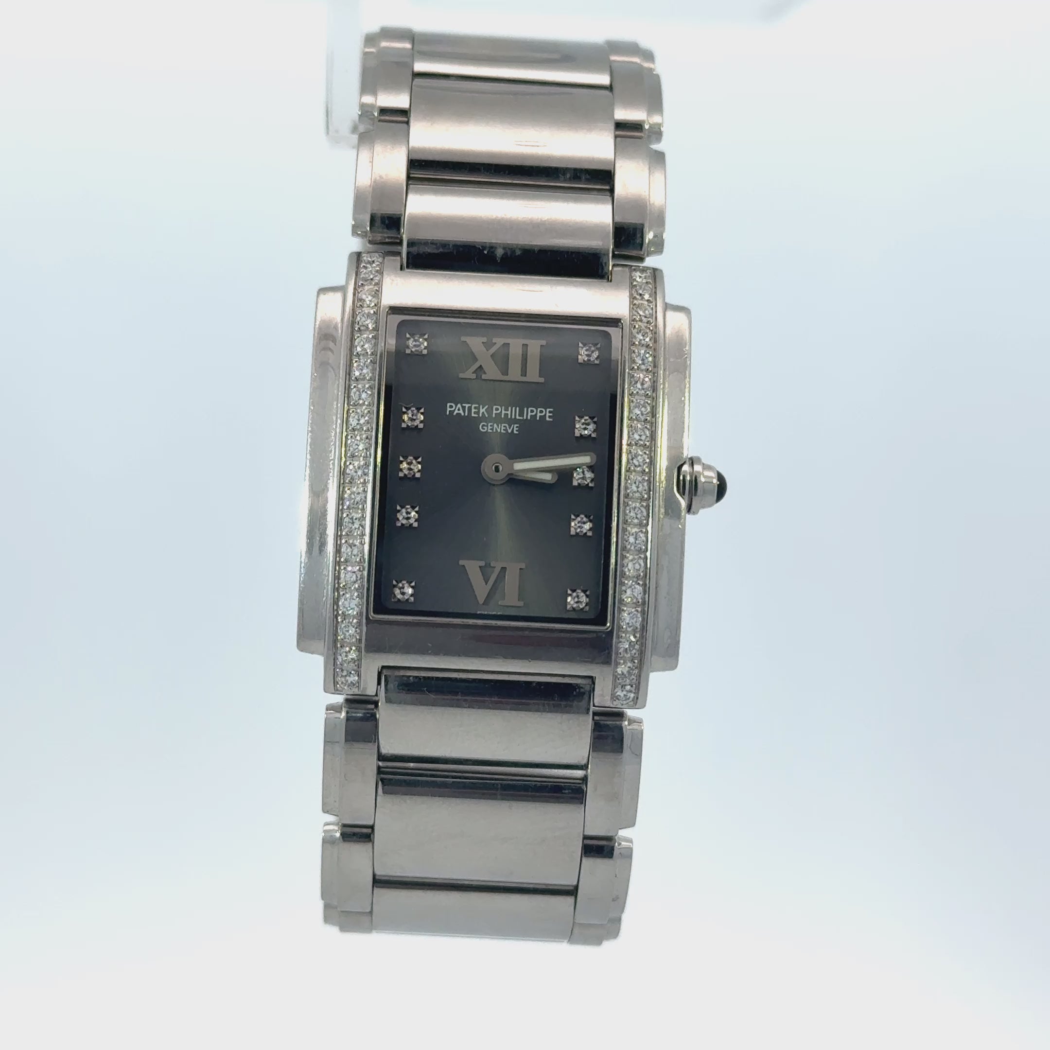 Patek Philippe Twenty~4 Ladies Watch with Diamond Bezel Stainless Steel Gray Dial 4910/10a-010