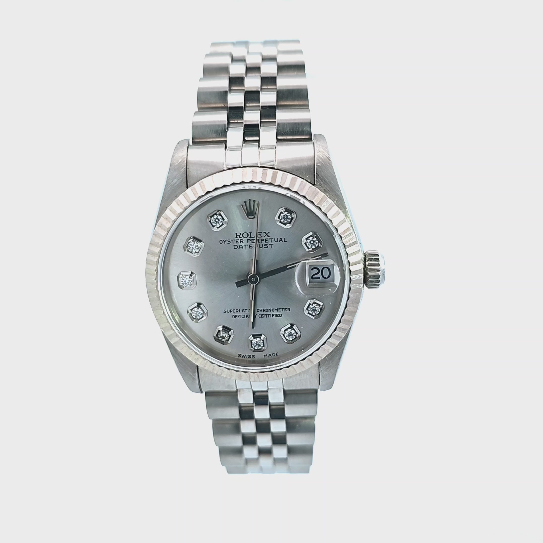 Rolex Oyster Perpetual Datejust 31mm SS 1990 Silver & Diamond Dial, 68274