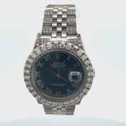 Rolex Oyster Perpetual Datejust 36mm , Roman Dial, Custom Diamond Bezel and Jubilee Band Stainless Steel Blue Dial
