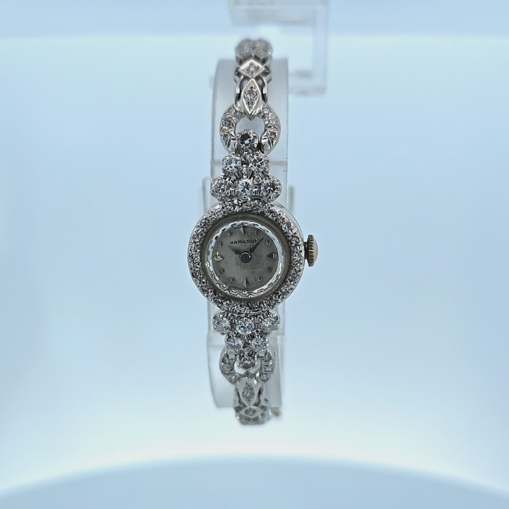 Hamilton Vintage 14k White Gold Diamond Ladies Manual Watch