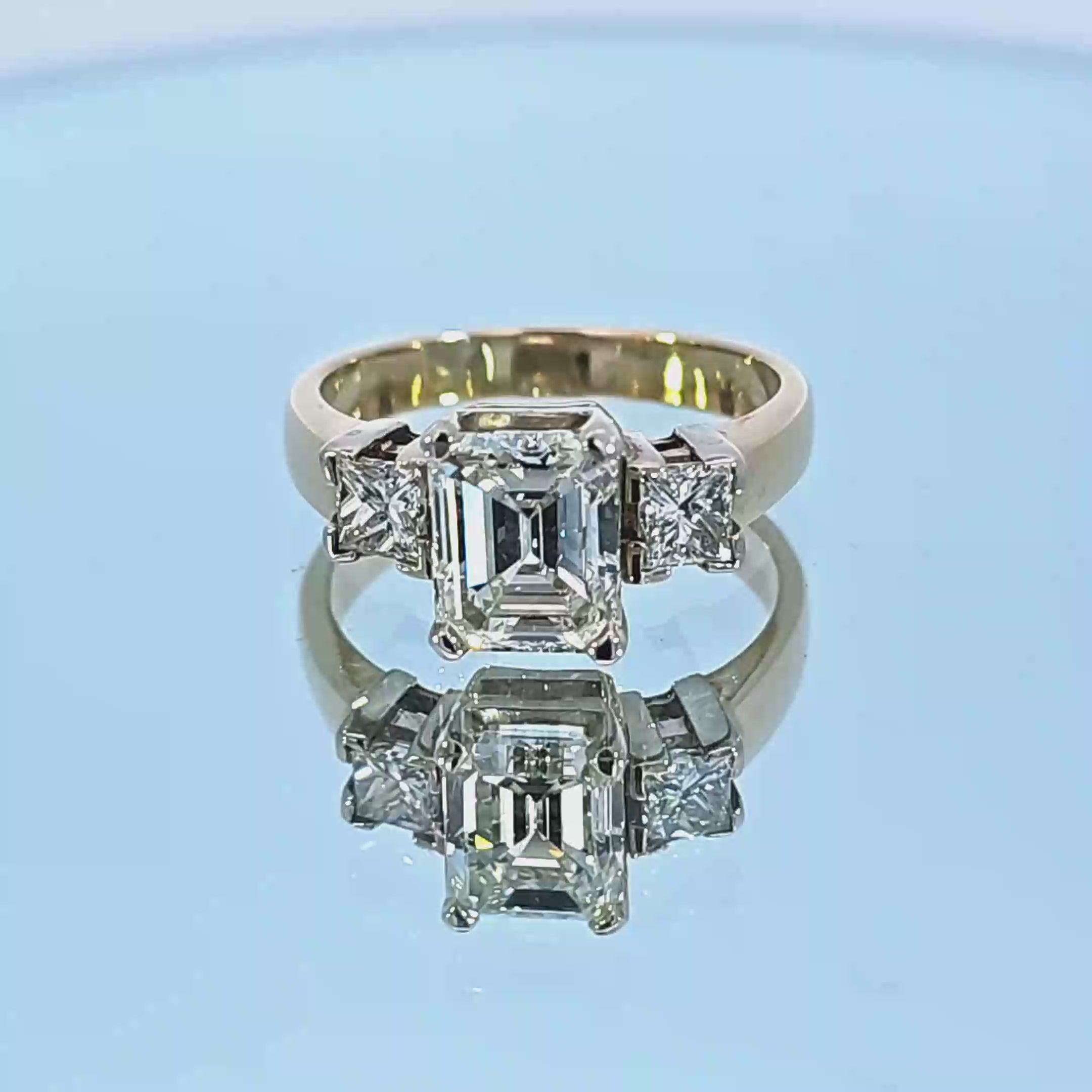 Natural Diamonds Emerald & Princess Cut 3.35tcw 14K 2-Tone Gold Ring