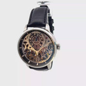 Thomas Earnshaw Brewster Double Barrel ES- 8273 42mm Automatic Steel Wristwatch with Black Leather Strap