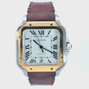 Cartier Santos Automatic Stainless Steel Watch with Custom Brown Epsom Leather Quickswitch Strap, Model 4072 35mm