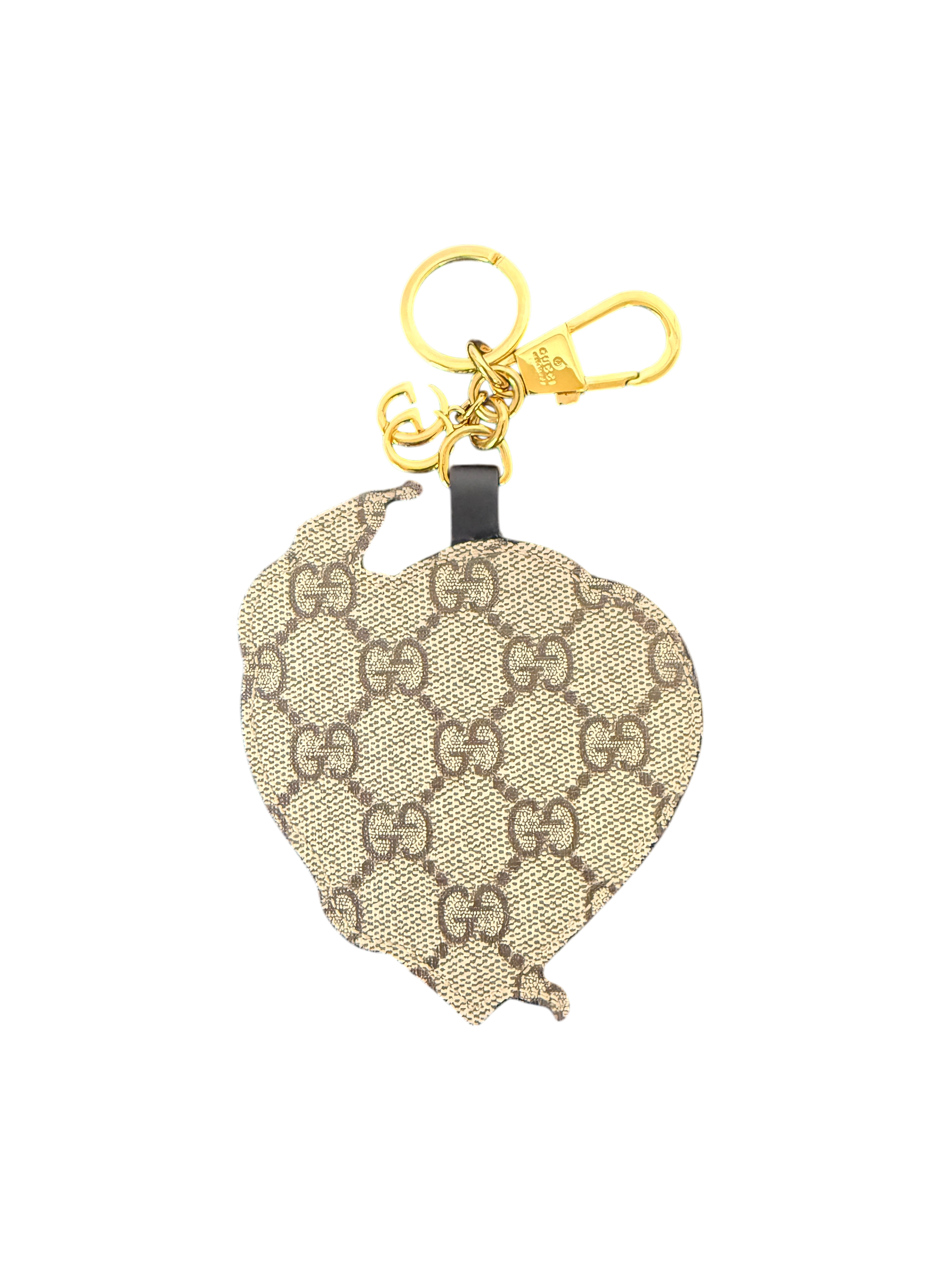 Gucci GG Supreme Leather Key Chain with Gold-Tone Hardware