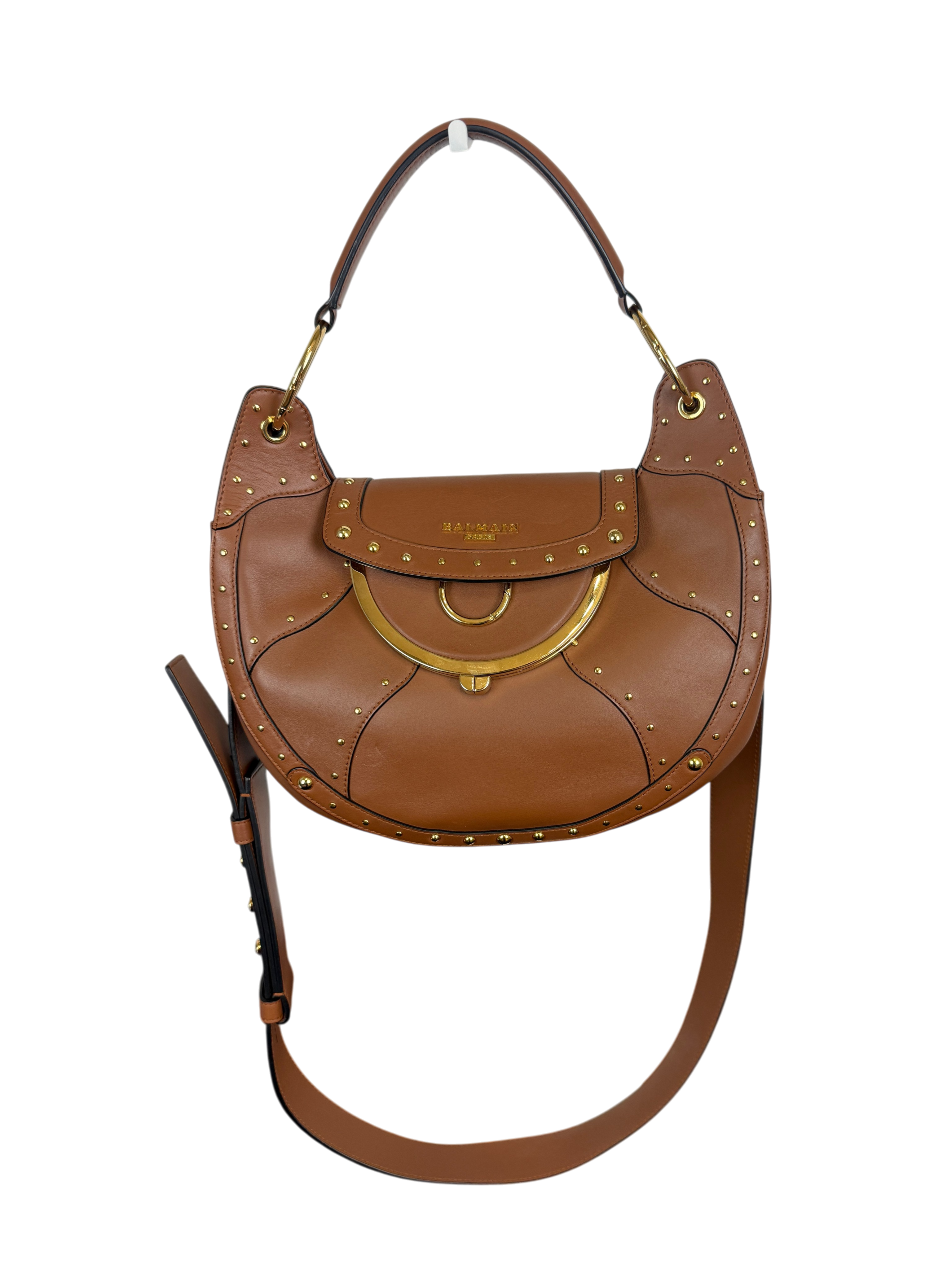 Balmain Domaine Full Moon Studded Brown Leather Bag