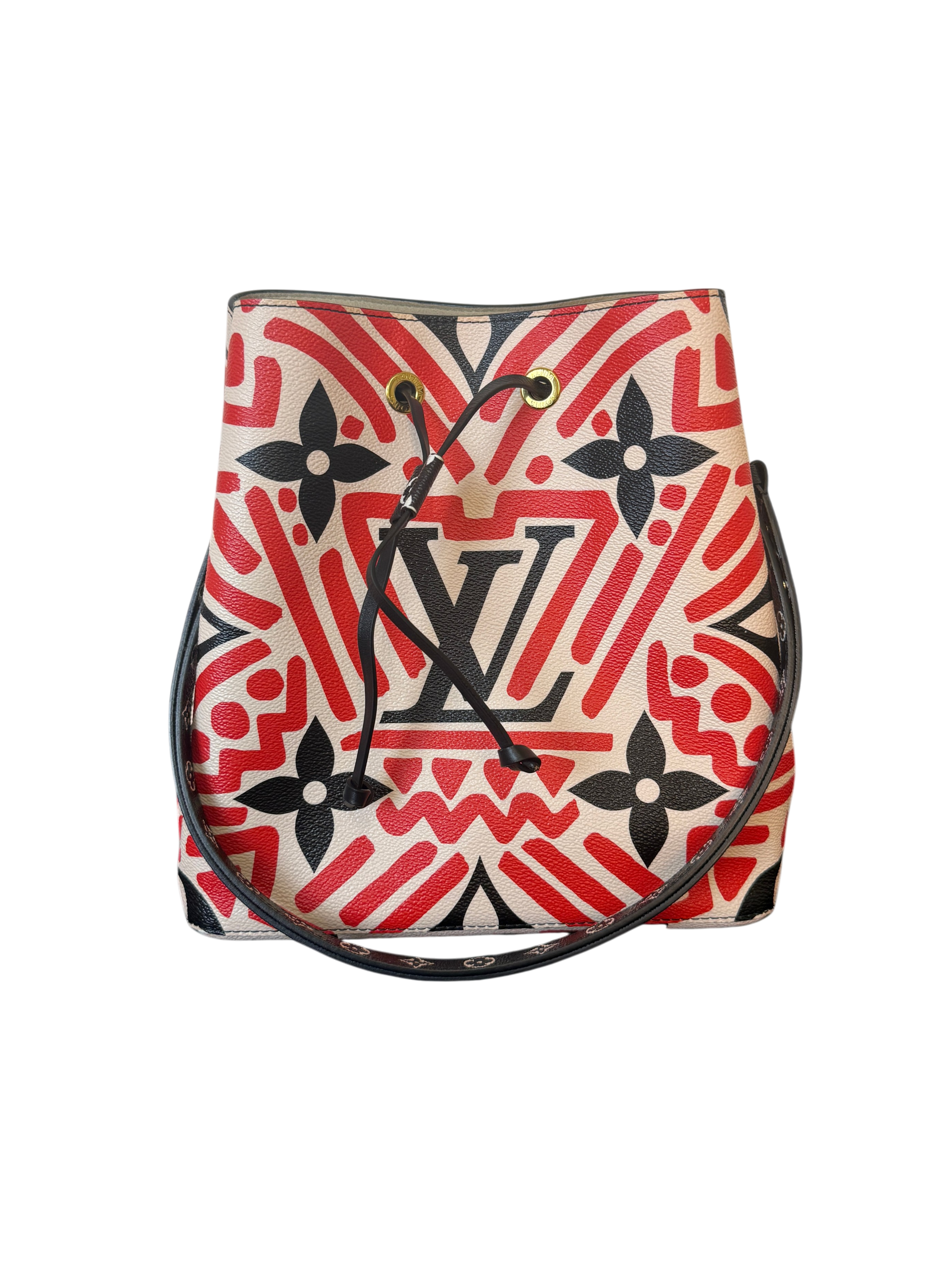 Louis Vuitton NeoNoe MM Limited Edition Crafty Monogram Giant Red and Black Bucket Bag