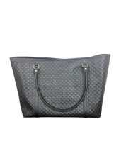 Gucci Large GG Emblem Black Leather Tote Bag