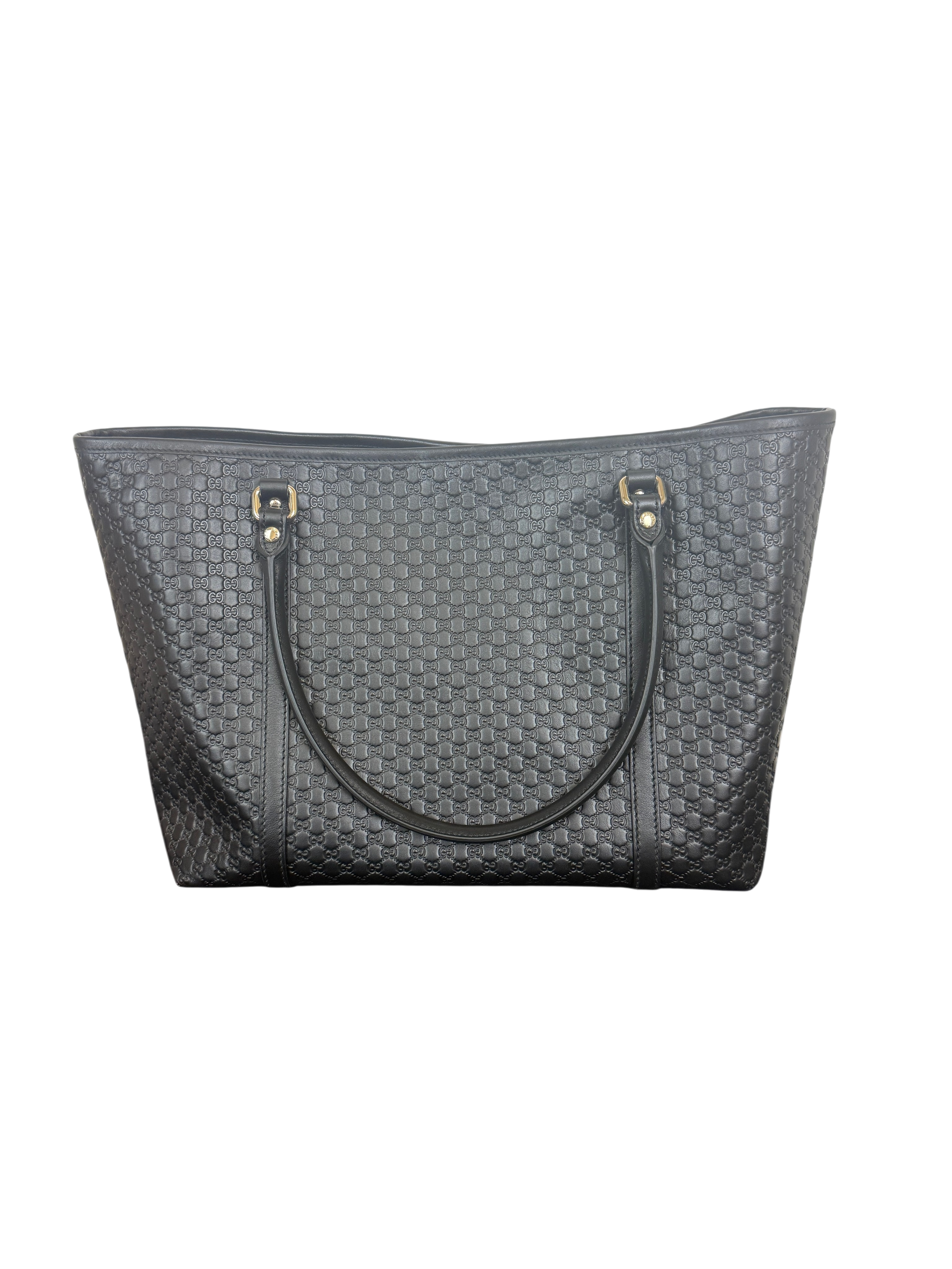 Gucci Large GG Emblem Black Leather Tote Bag