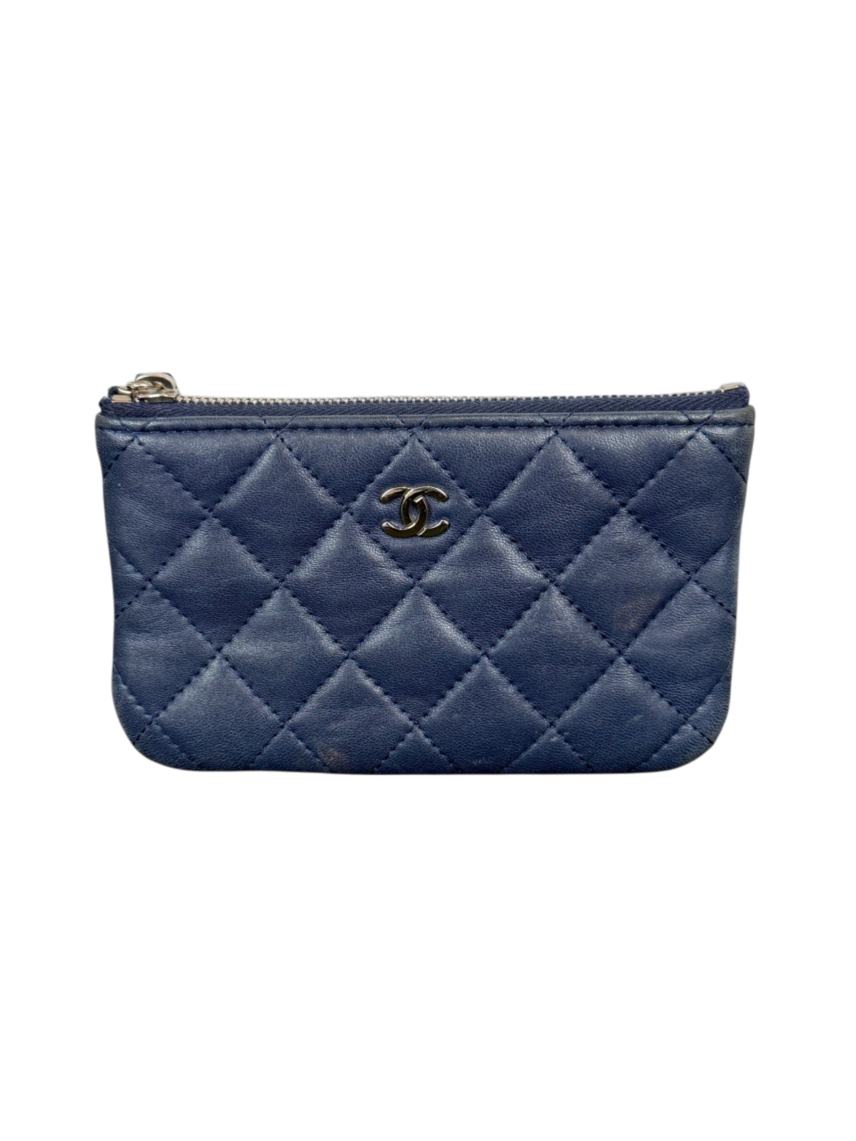 Chanel Lambskin Quilted O Case Small Pouch Navy