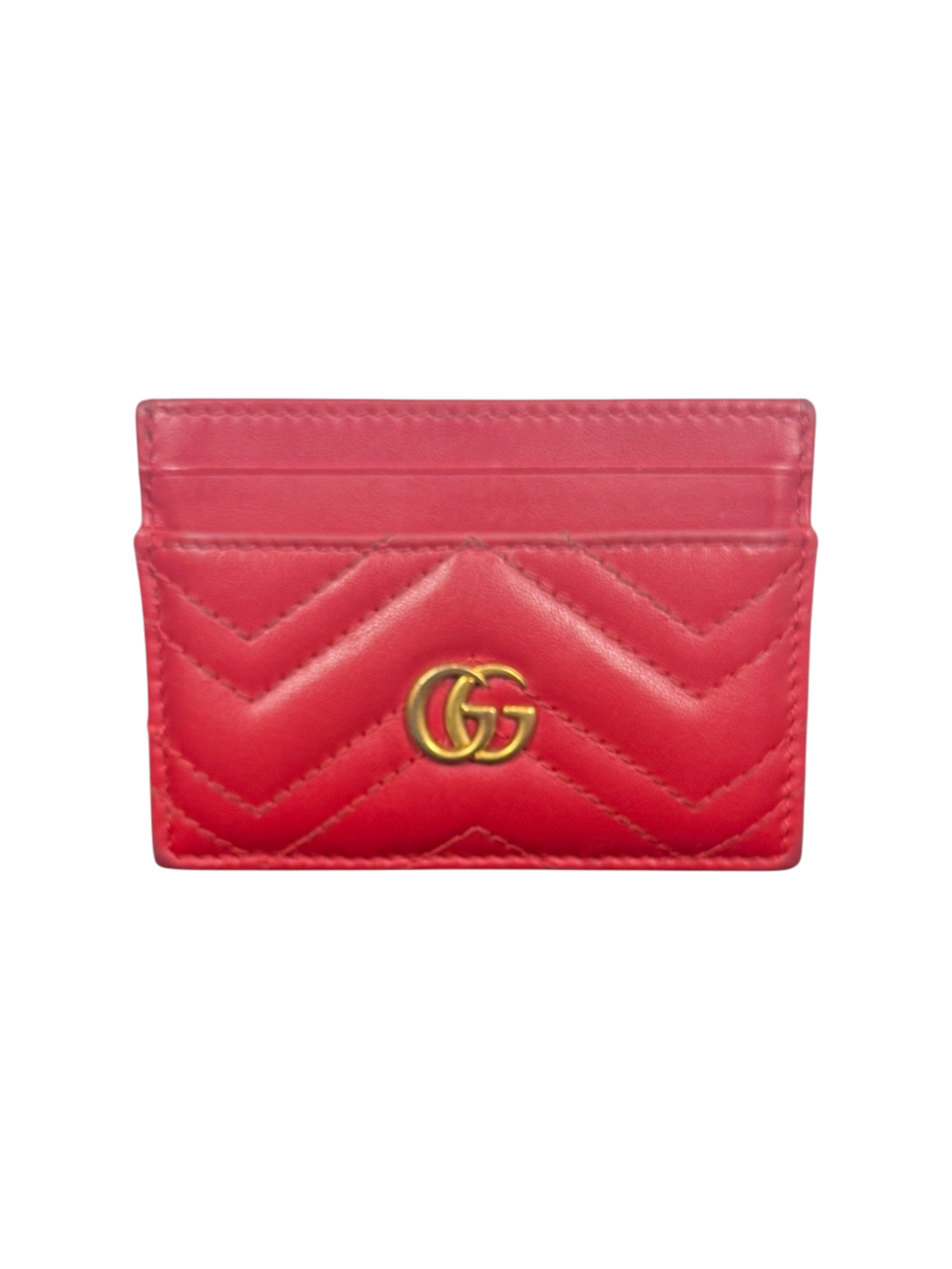 Gucci GG Marmont Red Matelassé Leather Card Holder Wallet