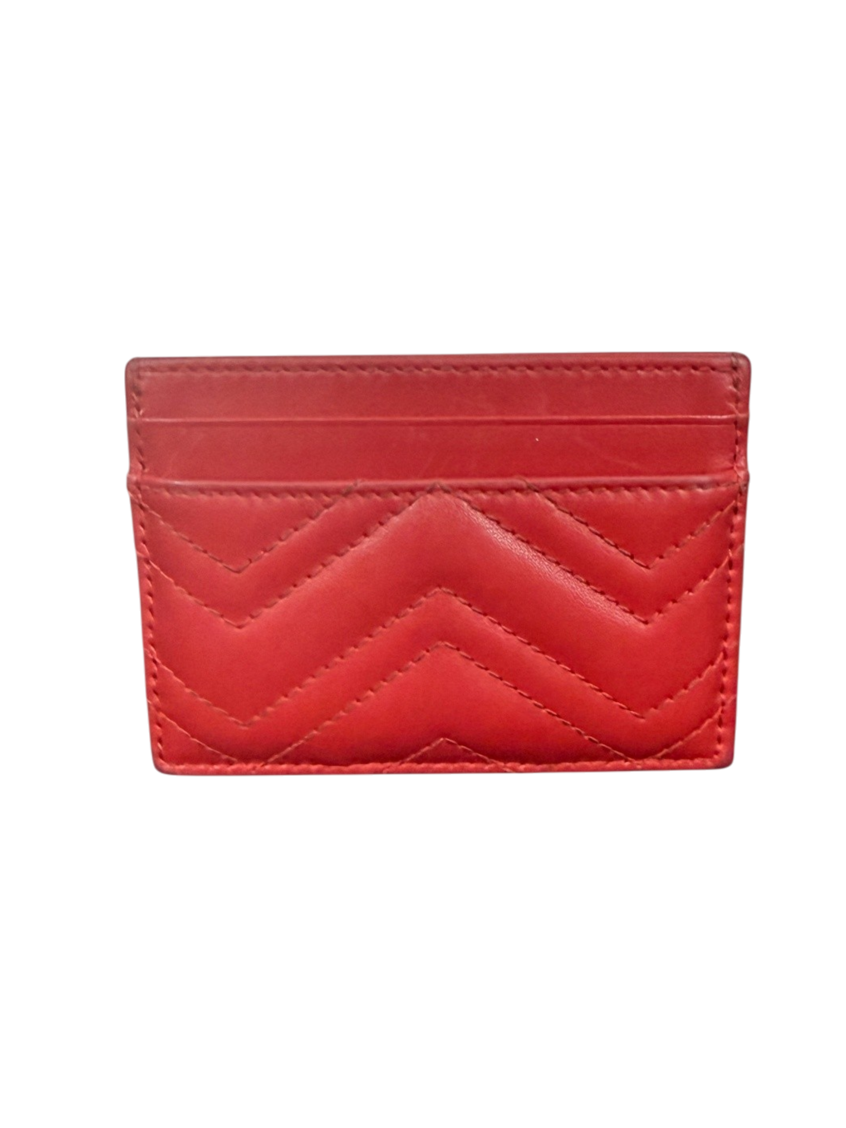 Gucci GG Marmont Red Matelassé Leather Card Holder Wallet