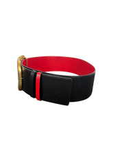 Valentino Garavani VLogo Signature Reversible Black and Red Leather Belt with Gold Buckle