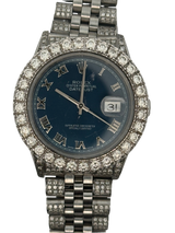 Rolex Oyster Perpetual Datejust 36mm , Roman Dial, Custom Diamond Bezel and Jubilee Band Stainless Steel Blue Dial