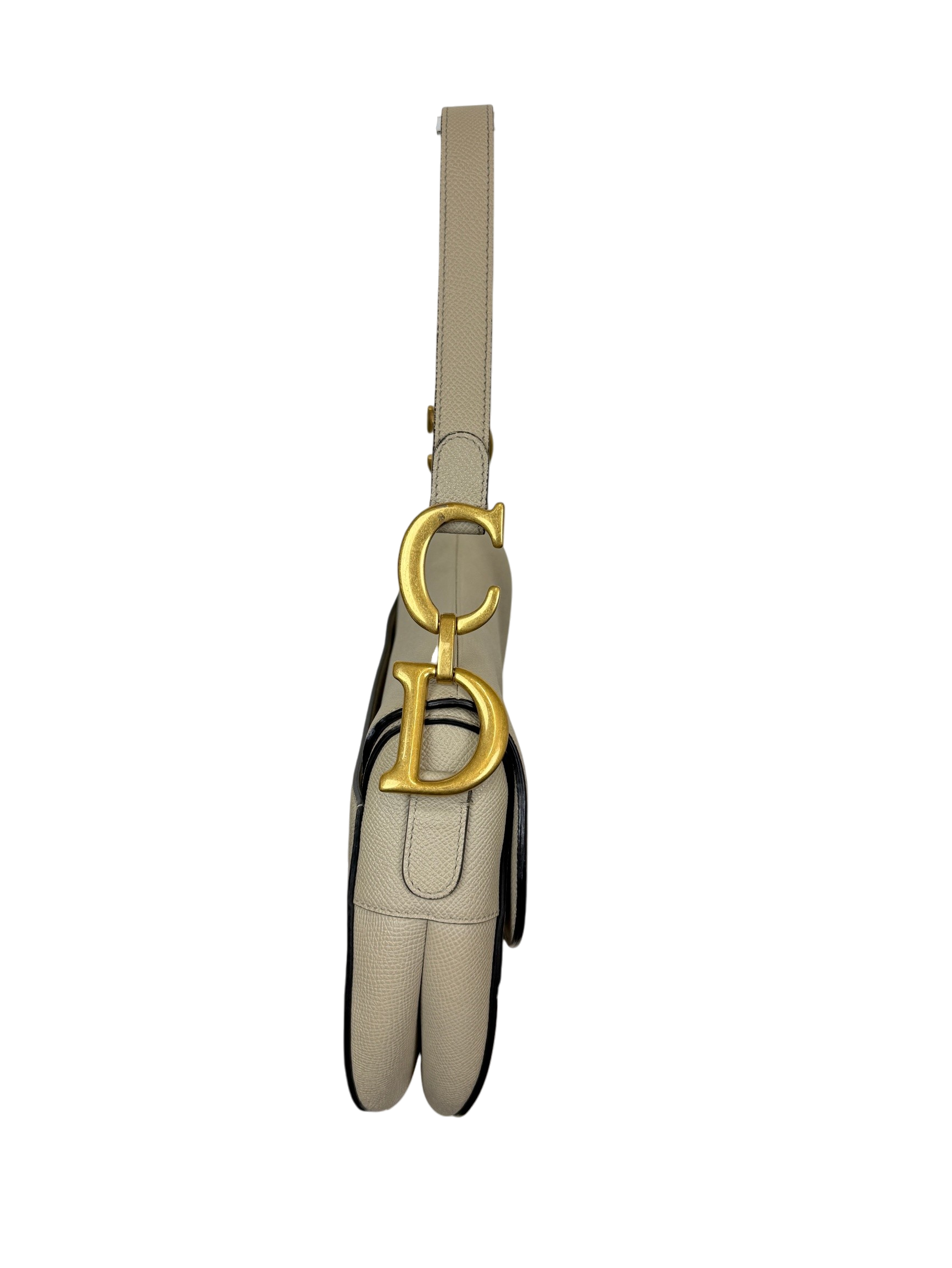 Christian Dior Saddle Bag Beige Grained Calfskin Leather