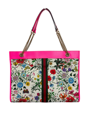Gucci Canvas Flora Large Rajah Chain Tote