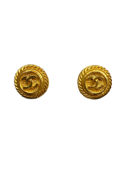 Vintage CC Logo Round Gold Plated Clip-On Earrings Chanel Gold Plated Brass