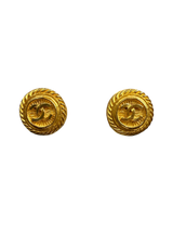Vintage CC Logo Round Gold Plated Clip-On Earrings Chanel Gold Plated Brass