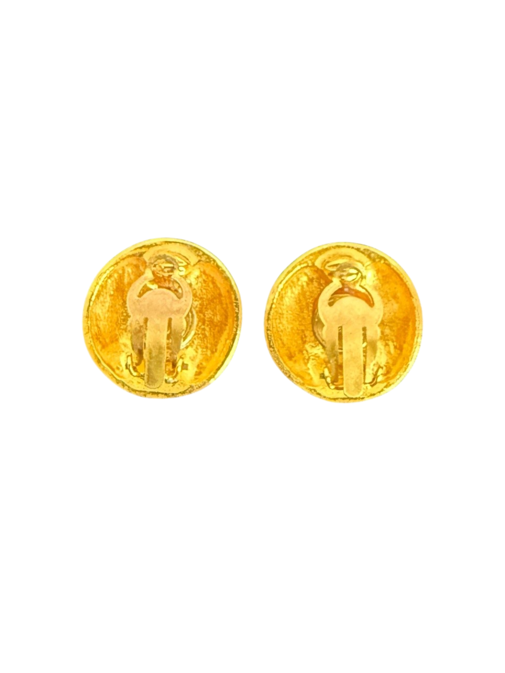 Vintage CC Logo Round Gold Plated Clip-On Earrings Chanel Gold Plated Brass