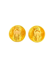 Vintage CC Logo Round Gold Plated Clip-On Earrings Chanel Gold Plated Brass